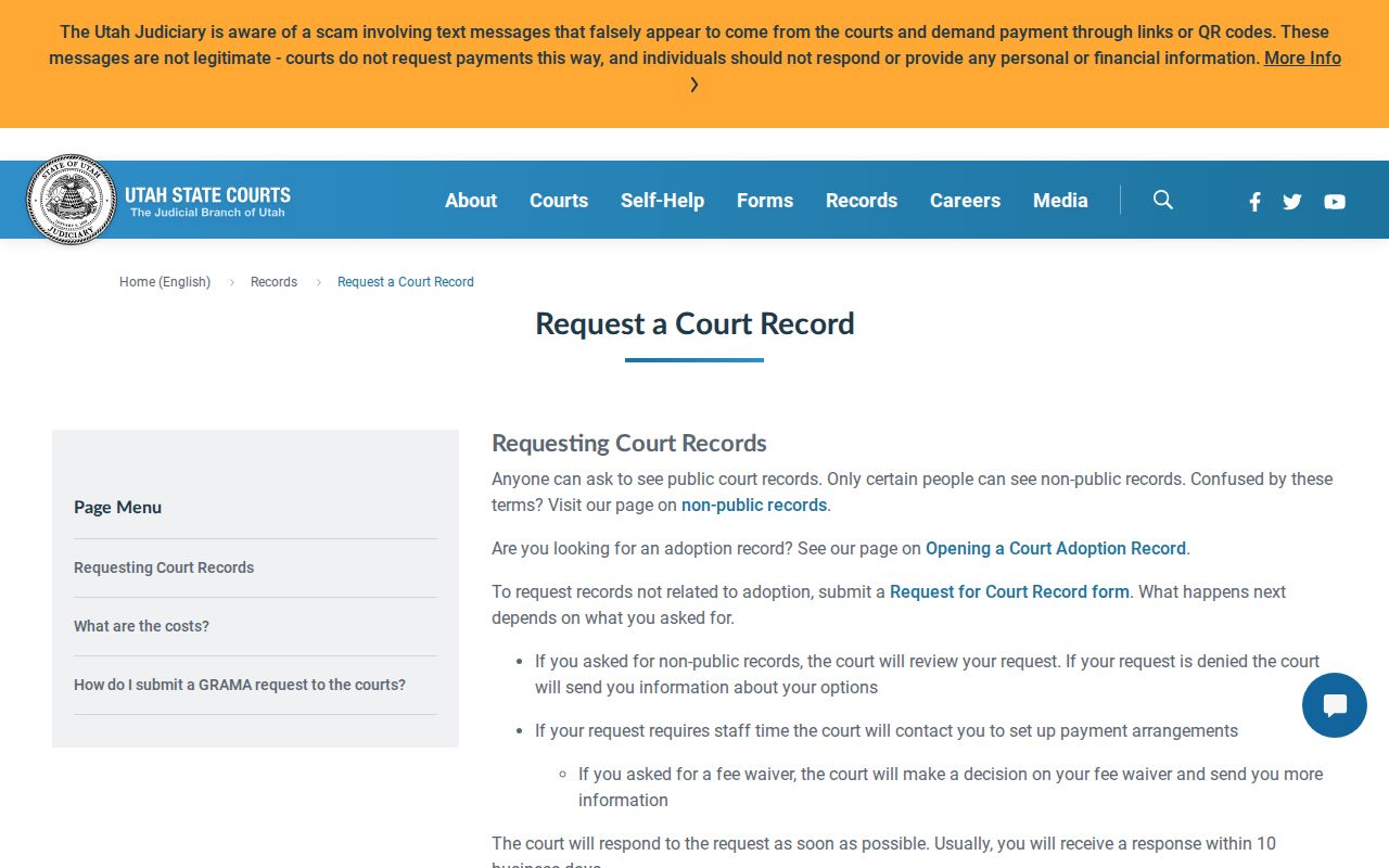 Uintah County court records request rules and fees